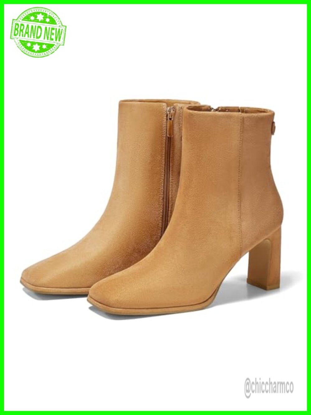 Square Toe Ankle Booties Chunky Block Heel Faux Suede Side Zip Winter